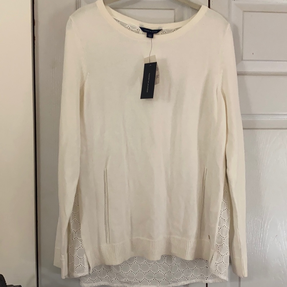 NWT Tommy Hilfiger cream sweater eyelet back